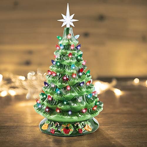 Joiedomi 15-инчовата Дъска Керамични Коледно Дърво с Многоцветно Осветяване, Ръчно Рисувани Керамични Десктоп Коледната Елха