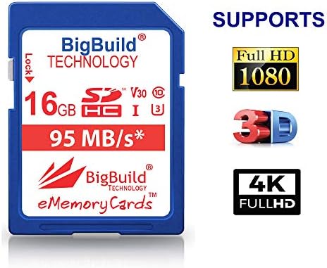 Карта памет BigBuild Technology 16 GB UHS-I U3 95 MB/сек за фотоапарат Kodak PIXPRO AZ252, AZ421, AZ422, AZ527, AZ651, AZ652, AZ901, FZ43, FZ53, FZ 201