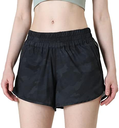 Дамски шорти за бягане Aurefin 4 с ниска талия, бързо съхнещи Спортни къси панталони с подплата и джоб с цип