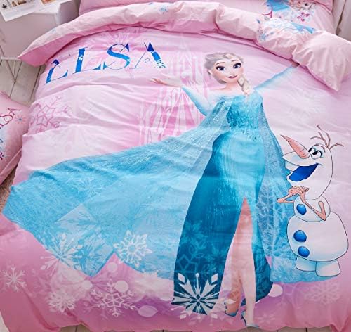 Casa Комплект детско спално бельо от памук с Принцеси на Елза за Момичета, Розов Чаршаф, Калъфка и Чаршаф, 4