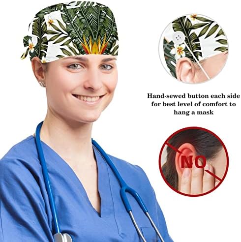 Дамски шапки, работни Tropical Bird Leaves с Бутони и тренировъчната лента, Регулируем хирургична шапчица