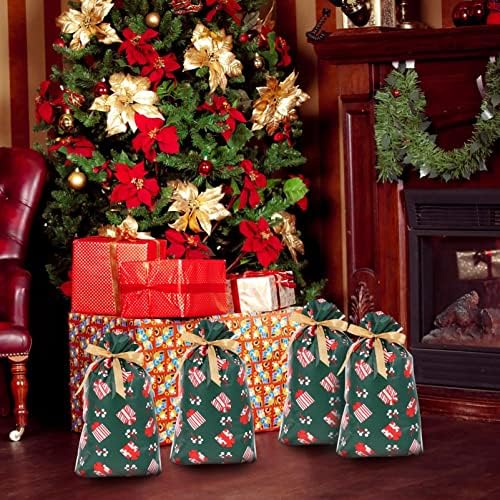 Amosfun Коледна Торбичка За Бонбони, Подаръчни Пакети на съвсем малък с Панделка, Чанти за Коледни Предложения,