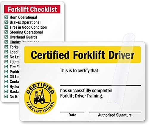 Удостоверение водач на мотокар SmartSign / Контролен лист за мотокар 2-Странен Карта за портфейла със сертификат грузоподъемника | Самозалепващи 2,125 x 3,375