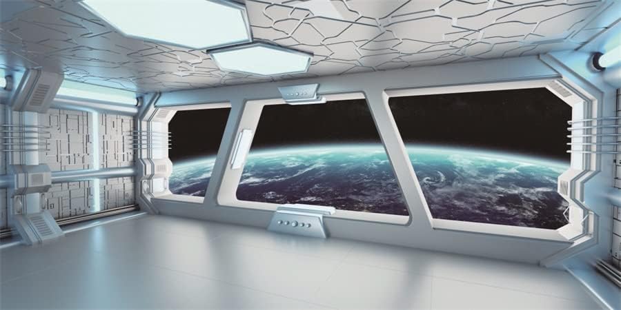 Интериор на космически кораб Yeele 15x8 метра, с Гледка от прозореца На Планетата На Фона на Футуристичен