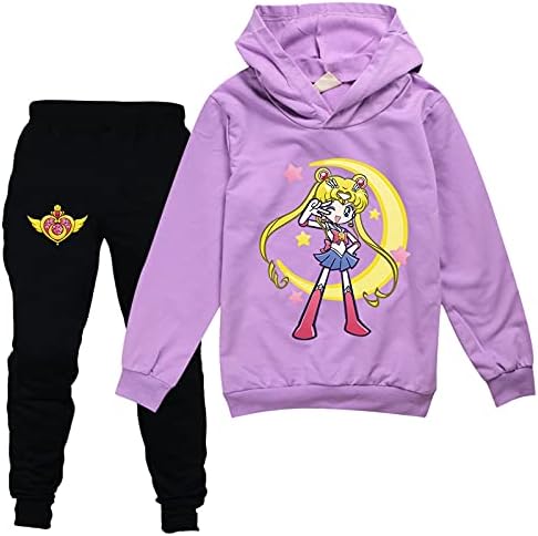 Leeorz/ Скъпа Hoody с качулка Sailor Moon, за момичета, Пуловер и Панталони, Спортно облекло, Комплект от 2