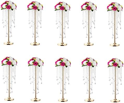 10 БР до 21,65 инч(и) Кристални Поставки за цветя на Сватбени Централните Елементи за маси, Тенис на Златен Метален Държач за Цветя, Елегантни Обемни Метални Вази за укр