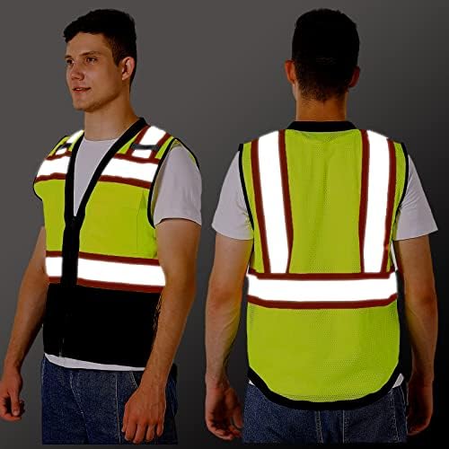 Защитна жилетка ProtectX с цип отпред с 6 джоба Повишена видимост със светлоотразителни ивици, сертифициран ANSI