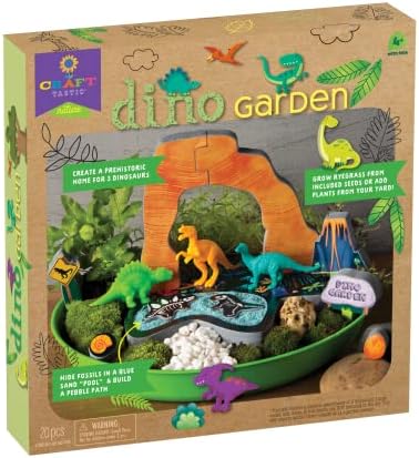 Craft-Tastic Градина на динозаврите — Комплект за diy на природата със собствените си ръце — се Култивира и играйте на открито и закрито — Идва с динозаври, семена и гради