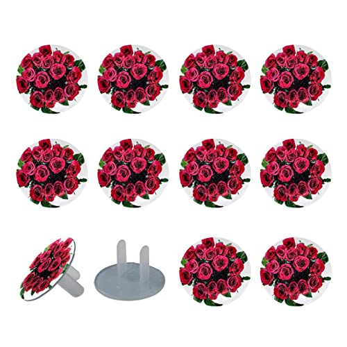 Седалките за контакти Rose Flower Love Romantic Greeb Leaves 12 Бр. - Защитни капаци за контакти за деца – Здрави и устойчиви – Лесно да защитават вашите контакти от деца