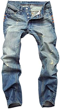 Andongnywell Мъжки Скъсани Стегнати Издържат Дънки Директно Намаляване на мълния, Разрушени Дънкови Панталони С цип