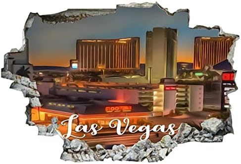 COCOKEN Вид на град Лас Вегас, 3D Счупени Стикери за стена Американски щата Невада, Лас Вегас 24x16 Инчов