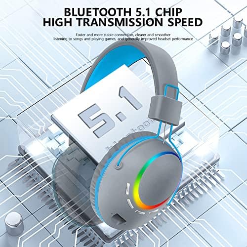 Детска Слушалки Ke1Clo, Сгъваеми слушалки в ушите, стерео слушалки Bluetooth 5.1 с RGB подсветка, лека и мека слушалки с