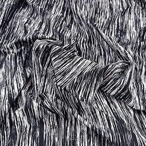 FabricArt Черно-Бяла Текстурная Плат с принтом на черен фон с двор, 4-Лентови Еластична материя за Капитониране от найлон