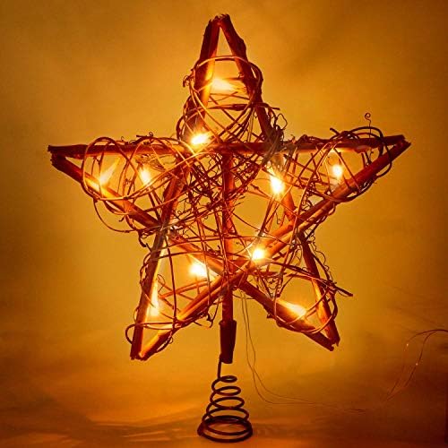 NEWBE 10 Led Лампи Коледна Звезда Коледа Topper, Ротанговый Селски Коледа Коледа в цилиндър за Декорация на Дома