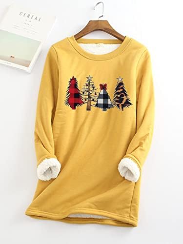 Зимните свитшоты с руното облицовка за жени, 2022 Размер Плюс, Коледни Пуловери с дълъг ръкав и кръгло деколте,