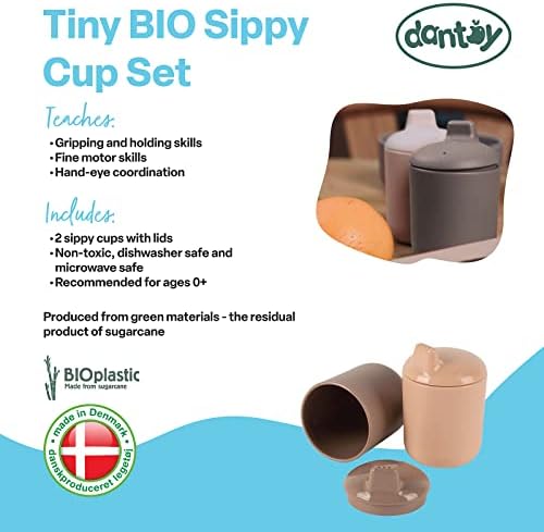 Набор от екологично чисти чаши Dantoy Tiny BIO (2 чаша с капаци), Мока & Гол, Удобно захващане, нетоксичен, Могат да се мият в миялна машина, може да се използва в микровълнова