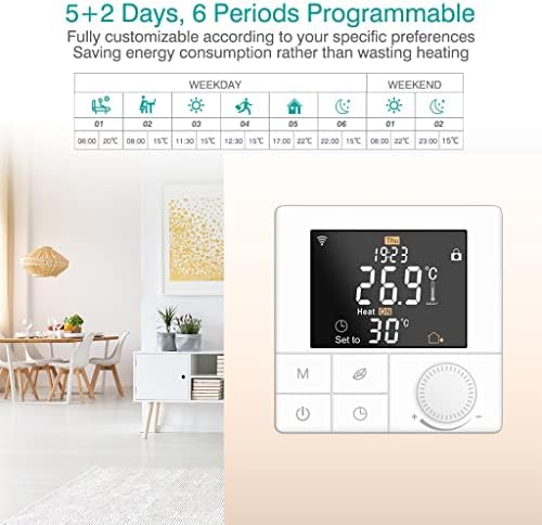Термостат ZSEDP Sasha Външен Бойлер с нагревател, Регулатор на температурата топлина Smart Life Home Control (Цвят:
