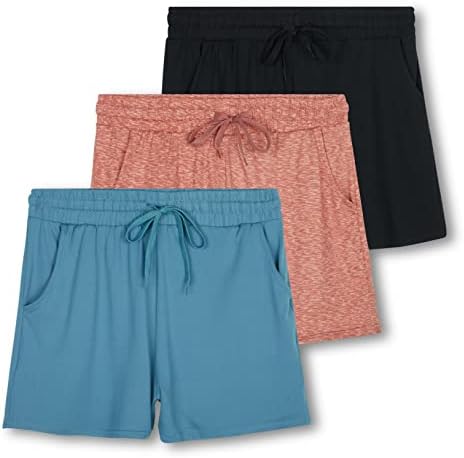 Real Essentials 3 Pack: Спортни къси панталони за почивка за жени - Ежедневни, спортни къси панталони с джобове