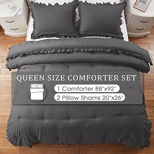 Комплект завивки HARBOREST Queen - Лек комплект от 3 теми, Комплект спално бельо Queen - Тъмно сив комплект