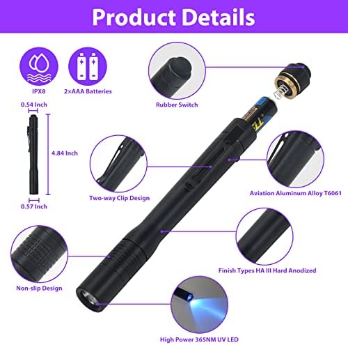 QONYFONE F1 Черен Светлина UV Фенерче, 365nm UV-Лампа Blacklight Light Pen, Професионален Преносим Уличен