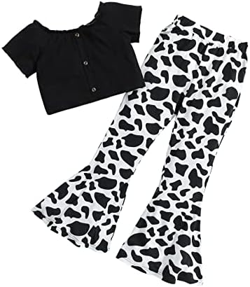 Комплект от тениски с копчета Отпред и расклешенных панталон с леопардовым принтом за момичета WDIRARA от 2 теми