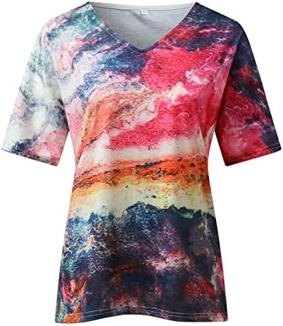 Къс Ръкав 2023 Облекло V Образно Деколте Памучен Графична Блуза, Риза за Жени Лято Есен Тениска 0Q 0Q