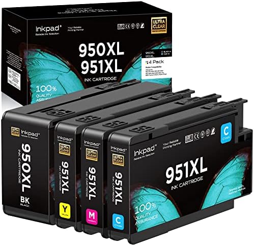 【Увеличена капацитет】 Касети с най-висока доходност на мастило 950XL 951XL, 4 комбинирани комплект, смяна на касети с мастило HP 950 951 XL, работи с принтер OfficeJet Pro 8600 8610 8620 862
