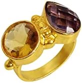 Цитрин и лилав аметист, позлатени месингови пръстени ръчно изработени бижута със скъпоценни камъни