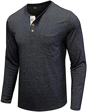Мъжки Модни Ризи Хенли, Однотонная Тениска с кръгло деколте и дълъг ръкав, Пуловер Копчета, Ежедневни Потници, Блузи