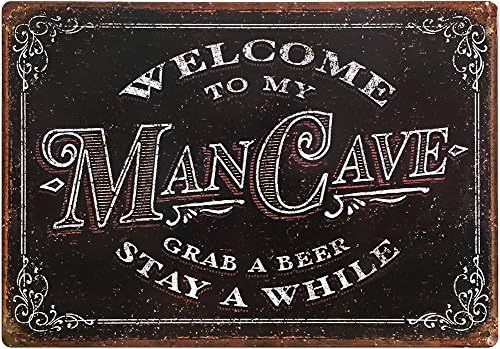 Добре дошли в Моят Мъж Пещерен Декор, Реколта Лидице Табела 11 x 15, Деревенское Метално Стенно Изкуство, Мъжки Бирена подаръци