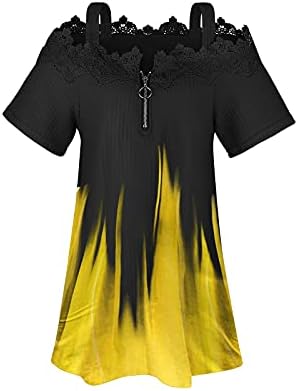 TIMIFIS, Дамски Блузи с открити рамене, Лятна Блуза с цип с V-образно деколте, Риза Свободно Намаляване с Къс