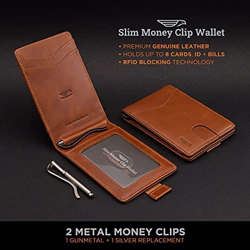 Мъжки портфейл POCKT Slim Bifold с Щипка за пари - Минималистичен Кожен Преден Джоб с RFID Заключване, Мъжки Портмонета