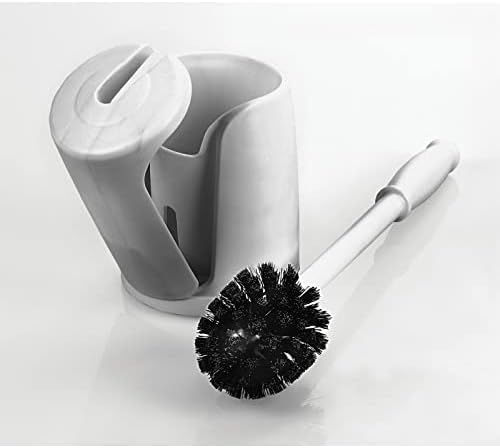 mDesign Модерен Компактен, свободно стояща пластмасова четка за тоалетна и държач за съхранение и организация баня, Здрава четка с покритие за по-дълбоко почистване - H