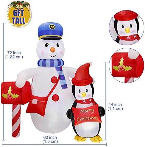 Надуваеми коледна украса EESLL, Уличен Коледен надуваем Снежен човек с Пингвин, Улично украса с вградена led задно