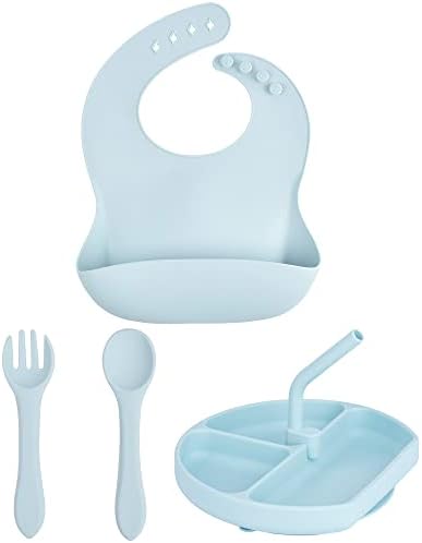 Аксесоари за хранене на бебета с led подсветка - Комплект за хранене HOFISH Baby - Комплект посуда за самостоятелно