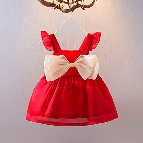 Празнична рокля KAGAYD за момичета, Лятото е Ново, Модерно рокля на подтяжках За малки момичета, рокля на Принцеса Трапецовидна форма, без ръкави с лък (Бяло, 18-24 месеца)