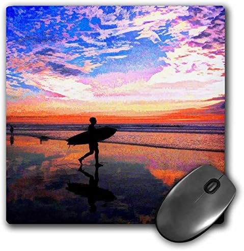3dRose LLC Подложка за мишка с размери 8 x 8 x 0,25 инча, Сърфинг на плажа по залез слънце, излезе на Последната