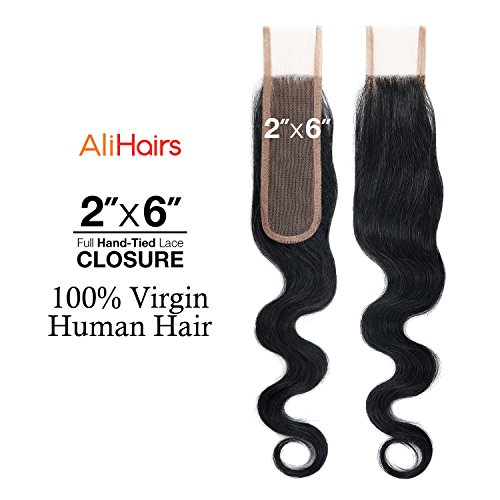 Ali Hairs естествена Коса на Девствена Преплетени ръчно С Дантелен Закопчалка 2X6 Обемна вълна ([12 инча], НАТУРАЛНА)
