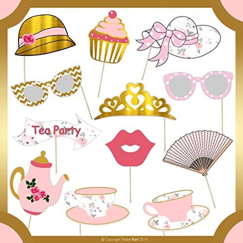 Комплект бижута за чай | хайде да пием чай! Банер | Подпори за фотосесия на чаеното парти | Златни, розови, бели пискюли | 10 златни конфети, балони, 10 светло розови топк?
