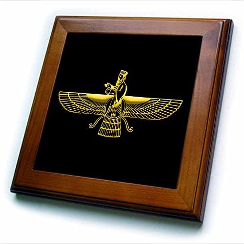 3дроз Фаравахар Символ на религия на зороастризма, Жълти на черни луксозни плочки в рамка (ft_322008_1)