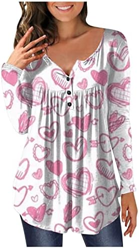 Ризи със сърца за Жени, Празнични Тениски, Дамски Потници за почивка с кръгло деколте и дълъг ръкав, Потници, Тениски и Блузи за момичета