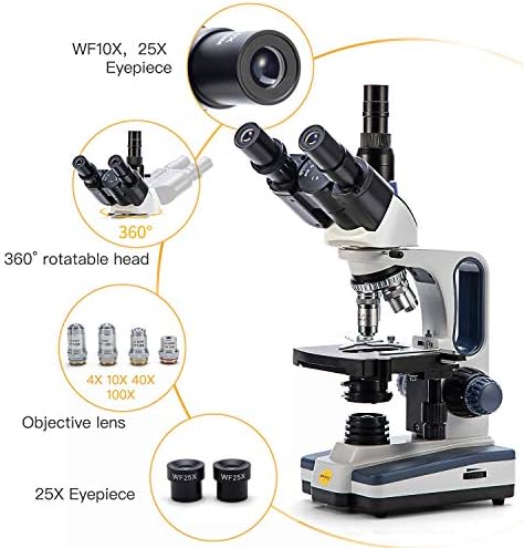 Трехкулярный на Съставния микроскоп Swift SW350T, Увеличение 40X-2500X, корона Siedentopf, Изследователски клас, Двупластова