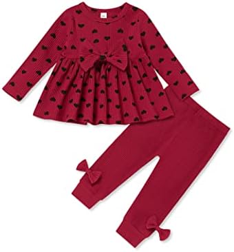 Okgirl/ Дрехи за малките момичета с принтом във формата на Сърце, Блузи с дълъг ръкав и Набори, Панталони, Комплект