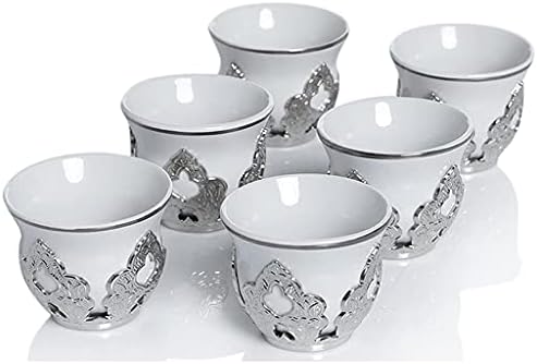 Чаша за кафе Порцеланова чаша GRETD с Титулярите, Определени за 6 Човека, Сребро, Подарък за Рожден Ден, Произведено в Турция