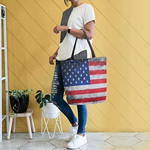 ALAZA Пясъчен Американски Флаг Холщовая Чанта-Тоут С Горната Дръжка Портфейли Големи Чанти за Еднократна Употреба Памучни Торби през Рамо, за Жени Пътуват Работа Зак