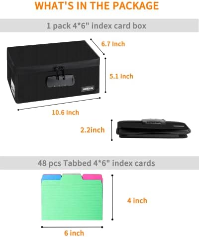 Държач за карти JUNDUN с 48 разделители за карти с размери 4x6 инча, Сгъваема Огнеупорна кутия за карти с ключалка с капацитет 1200 флаш-карти с размери 4x6 инча - Кутии за съх