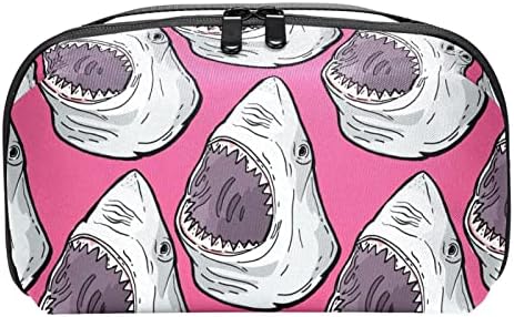 Косметичка с розови акули за чантата си, преносим пътен органайзер, чанта за тоалетни принадлежности, косметичка