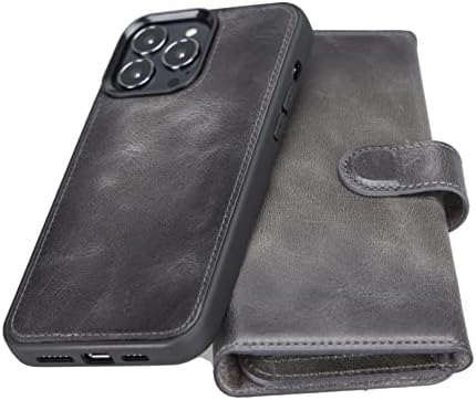 Калъф Bayelon за iPhone 13 Pro, Трислоен Чанта-портфейл от естествена кожа, Сменяем Магнитен Чантата си За телефон, флип-надолу