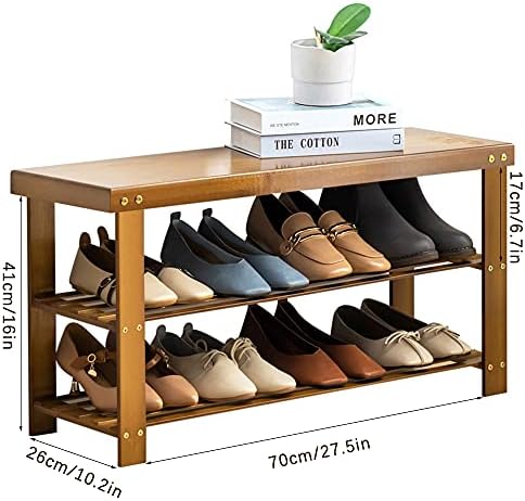 Бамбук Поставка за обувки QUMENEY Premium, 3 Нива Полк-Органайзер за съхранение на обувки, със Седалка за Антре, Баня, Хол, 27,5
