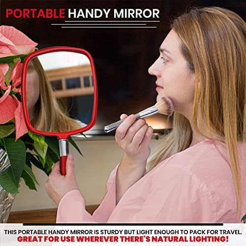 Голямо и удобно ръчно огледало MIRRORVANA Искрящ Червен с дръжка и огледало за грим X-Large, тоалетен огледалото